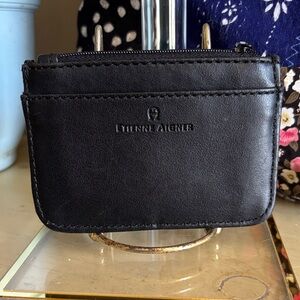 Etienne Aigner Black Leather Zip Card Pouch